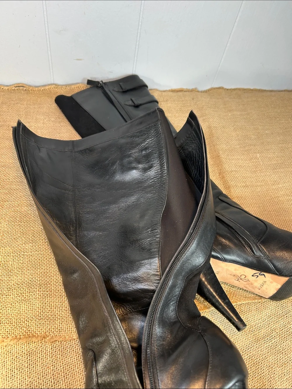 Cole Haan Nike Air Jalisa Tall Black Leather High Heel Boots